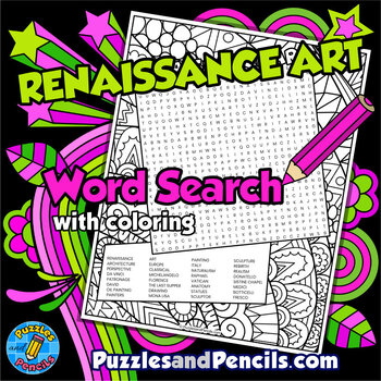 Preview of Renaissance Art Word Search Puzzle with Coloring | Periods of Art Wordsearch