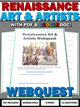 Preview of Renaissance Art and Artists - Webquest with Key (Google Doc Included)