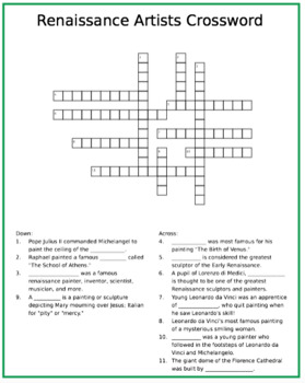 Renaissance Artist Crossword Puzzle by Oaks From Acorns TpT
