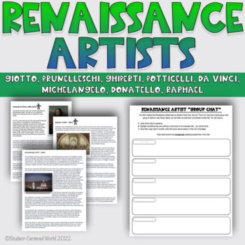 Preview of Renaissance Artists - Reading comprehension and activity