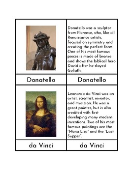 Preview of Renaissance Artists - Three/Four Part Cards