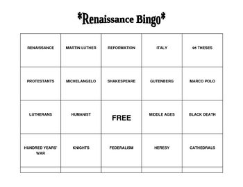 Preview of Renaissance Bingo!