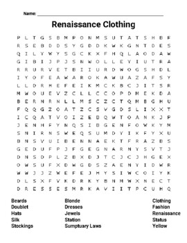 Renaissance Clothing Word Search (Renaissance) by Northeast Education