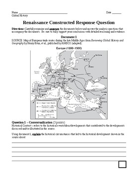 Preview of Renaissance Constructed Response Question (New Global Regents Style)