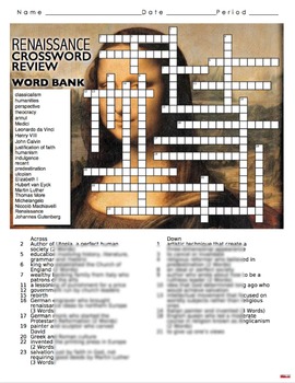 Renaissance Crossword Puzzle Review by Lesson Plan Ninja | TpT