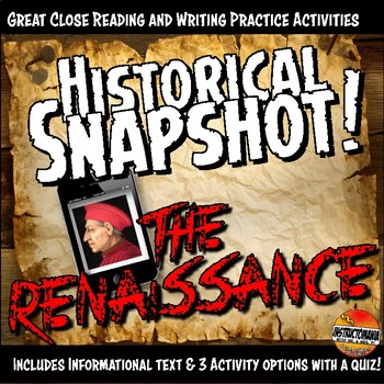 Preview of Renaissance Historical Snapshot Close Reading Investigation and Quiz