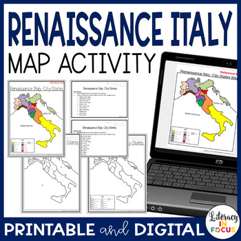 Preview of Renaissance Italy City States Map Activity | Google Classroom | Printable