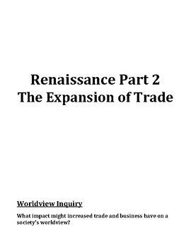 Preview of Renaissance Part 2 - The Expansion of Trade - Student Workbook