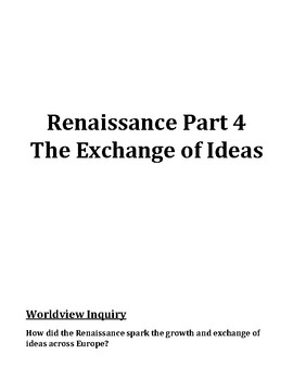 Preview of Renaissance Part 4 - The Exchange of Ideas - Student Workbook