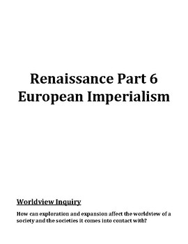 Preview of Renaissance Part 6 - European Imperialism - Student Workbook