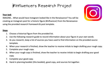 Preview of Renaissance Project-Based Learning: #Influencers Research Project