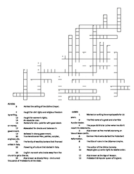 Preview of Renaissance, Protestant Reformation, Enlightenment Review Crossword