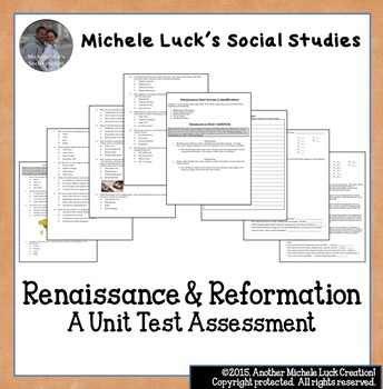 Preview of Renaissance & Reformation Unit Test Multiple Choice and Essay