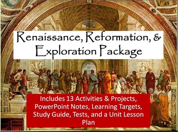 Preview of Renaissance, Reformation, and Exploration Unit Notes, Activities, & Test Bundle