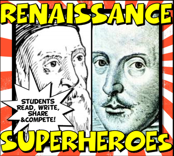 Preview of Renaissance Super Heroes Close Reading,Trading Card & Class Competition