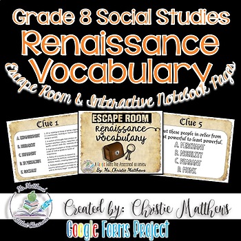 Preview of Renaissance Vocabulary Escape Room and Interactive Notebook Pages