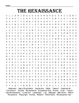 Renaissance Word Search Packet (23 Renaissance Terms) by Northeast ...