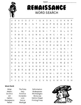 Preview of Renaissance Word Search with Answer Key