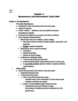 Preview of Renaissance and Reformation Guided Notes