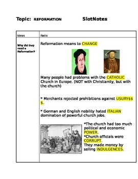 Preview of Renaissance/Reformation/Scientific Rev. SlotNotes/Cornell  (Notes w/answer)