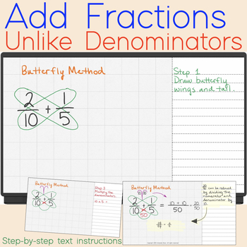 Preview of Add Fractions With Unlike Denominators Butterfly Method Teaching/Learning Video