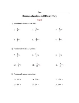 Renaming Fractions/Percents WS 2 Versions by Bryan Goodman Veteran