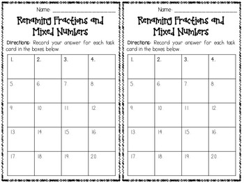 renaming fractions and mixed numbers task cards by