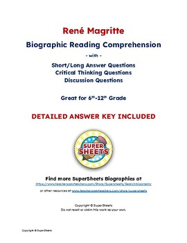 Preview of René Magritte Biography: Reading Comprehension & Questions w/ Answer Key