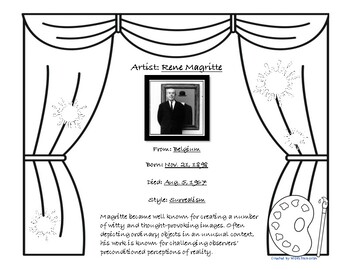 Rene Magritte Art History Coloring Pages Bio Painting Word Search