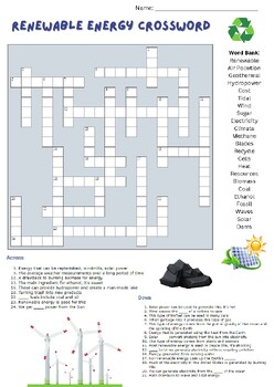 Preview of Renewable Energy Crossword Puzzle with Answer Key