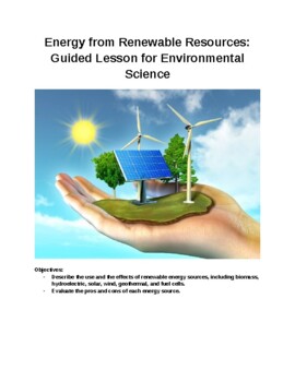 Preview of Renewable Energy Guided Lesson and Webquest for Environmental Science