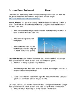 Preview of Renewable Energy Nova Lab Assignment