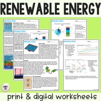 Preview of Renewable Energy Sources - Reading Comprehension Worksheets
