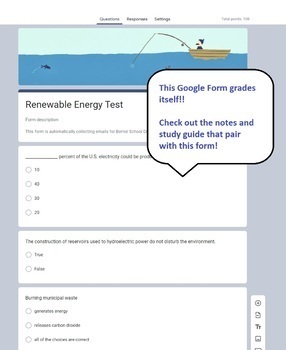 Preview of Renewable Energy Sources: Test Google Form: Environmental Science