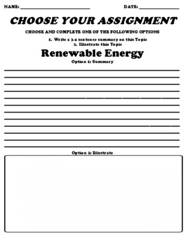 Preview of Renewable Energy UDL Choice Board Worksheet