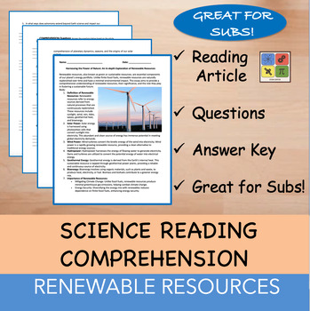Preview of Renewable Resources - Reading Passage and x 10 Questions (EDITABLE)