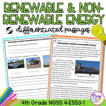 Preview of Renewable and Non-renewable Energy NGSS 4-ESS3-1 Science Differentiated Passages
