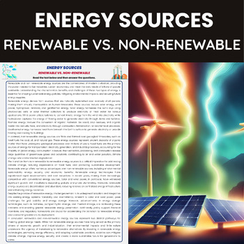 Preview of Renewable and Non-renewable Energy Reading Comprehension | Energy Sources