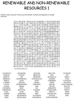 Renewable and Non-renewable Resources Word Search Puzzles by Ah - Ha