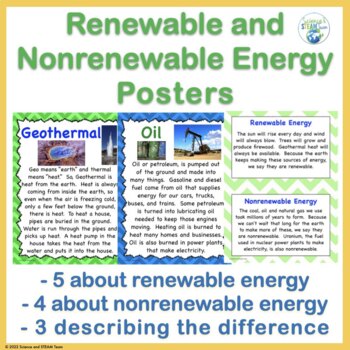 Renewable and Nonrenewable Energy Posters for NGSS by STEM To STEAM Trio