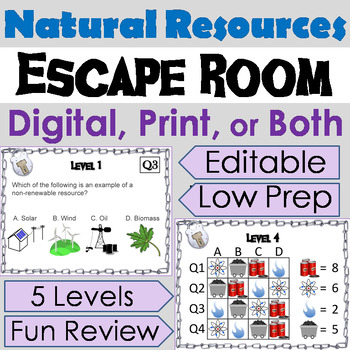 Preview of Renewable & Nonrenewable Natural Resources Activity: Digital Escape Room Science
