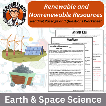 Preview of Renewable and Nonrenewable Resources Reading Passage and Questions Worksheet