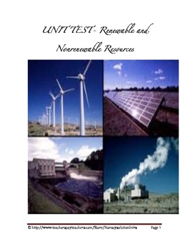 Preview of Renewable and Nonrenewable Resources Unit Test