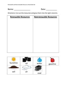 Preview of Renewable and Nonrenewable Resources Worksheet Set