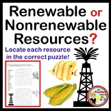 Renewable or Non-renewable Resource  Puzzle / Quiz - Great