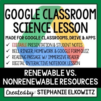 Preview of Renewable vs. Nonrenewable Resources Google Classroom Lesson