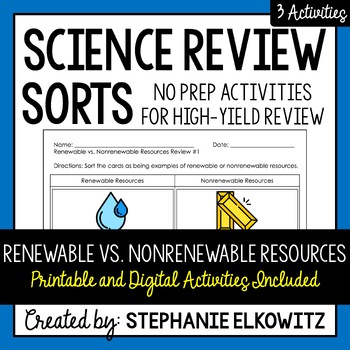 Preview of Renewable vs. Nonrenewable Resources Review Sort | Printable, Digital & Easel