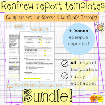 Preview of Renfrew assessment report templates BUNDLE | RAPT + Bus Story | Speech therapy