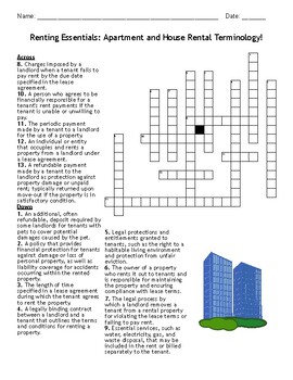 Renting Essentials: Apartment and House Rental Terminology Crossword