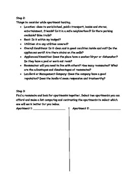 Renting an Apartment Budget and Internet Search Worksheet by Britta Berry